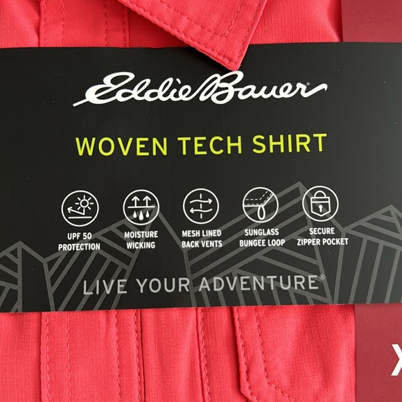 Eddie Bauer woven tech shirt, Fishing shirt, Coral, new with tags - Picture 3 of 6